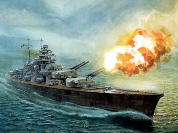 Battleship Bismarck tirant une salve Peinture à l'huile
